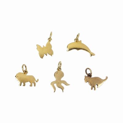 Cinque Pendenti Animalier in Oro Giallo 18 Kt Dodo