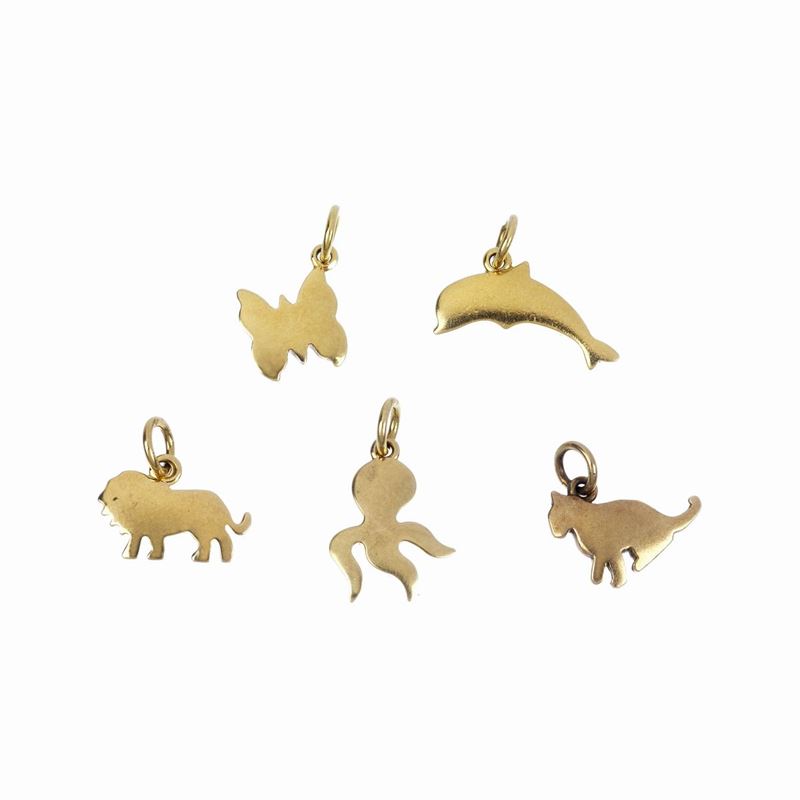 Pomellato - Cinque Pendenti Animalier in Oro Giallo 18 Kt Dodo