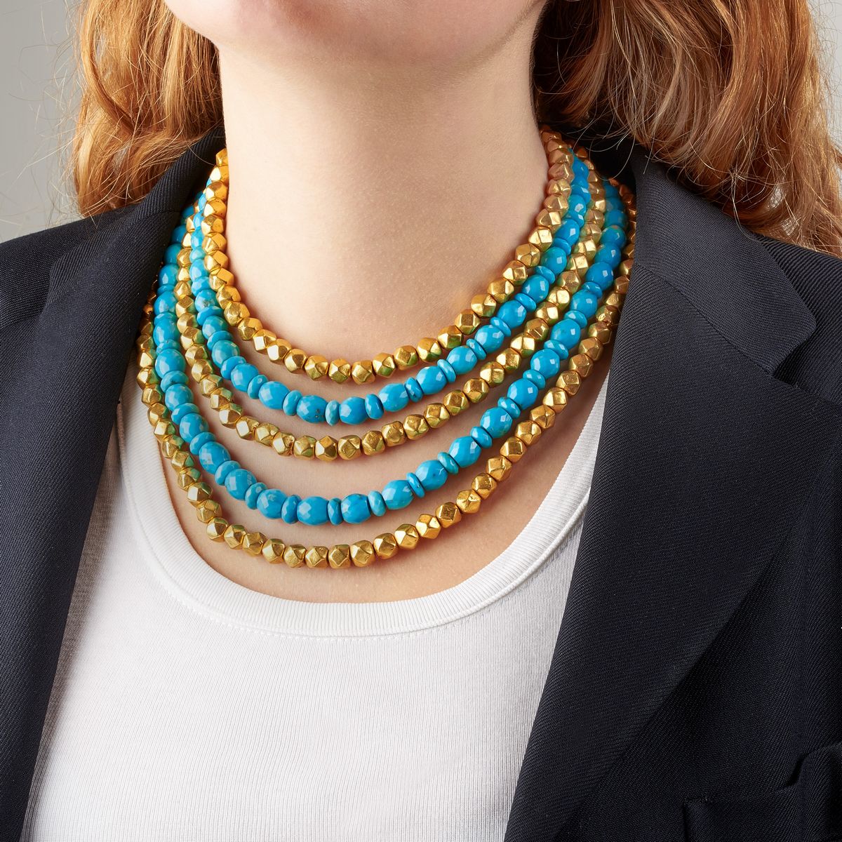 Grande Collana in Oro Giallo 18 Kt e Turchese