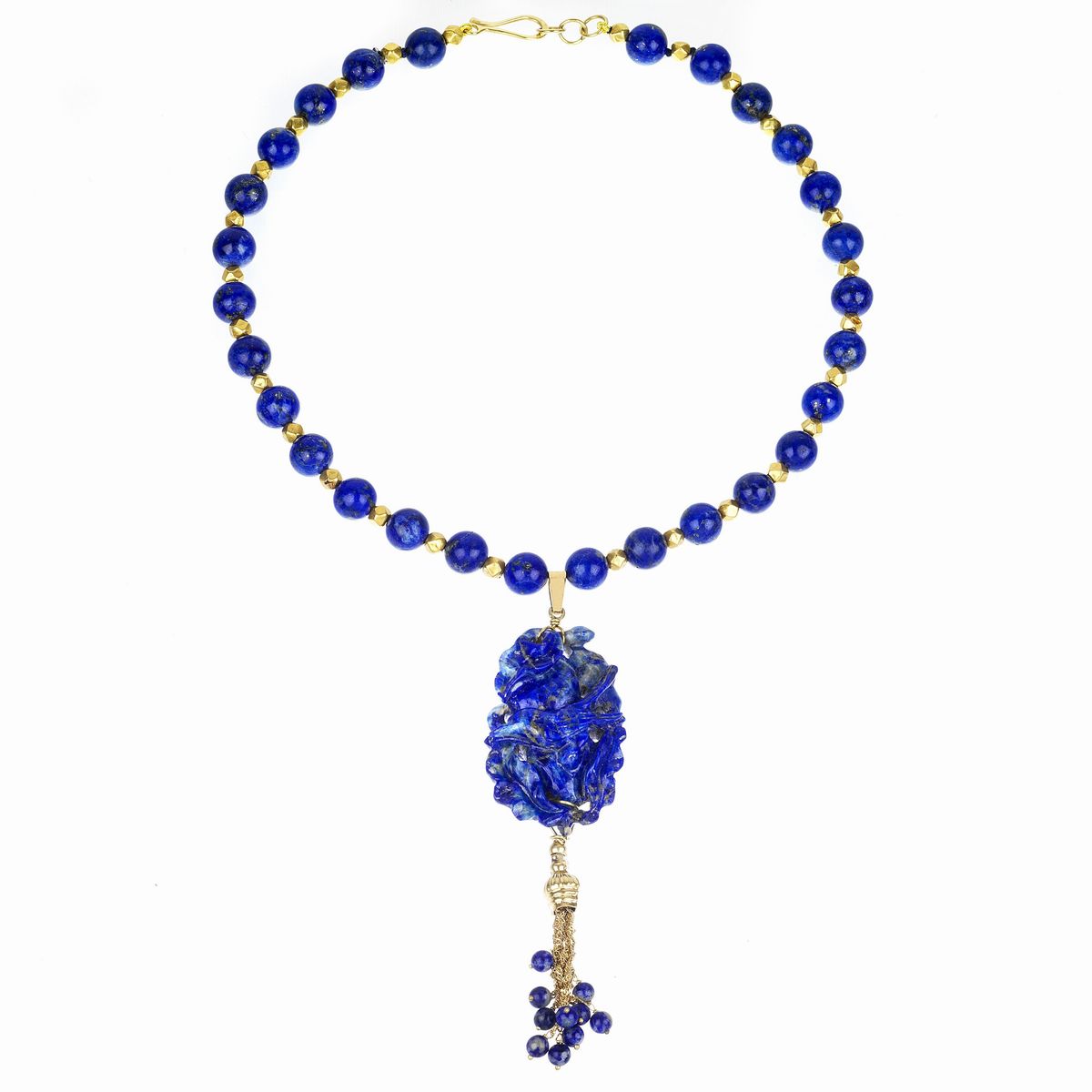 Collana con Pendente in Oro Giallo 18 Kt e Lapislazzuli