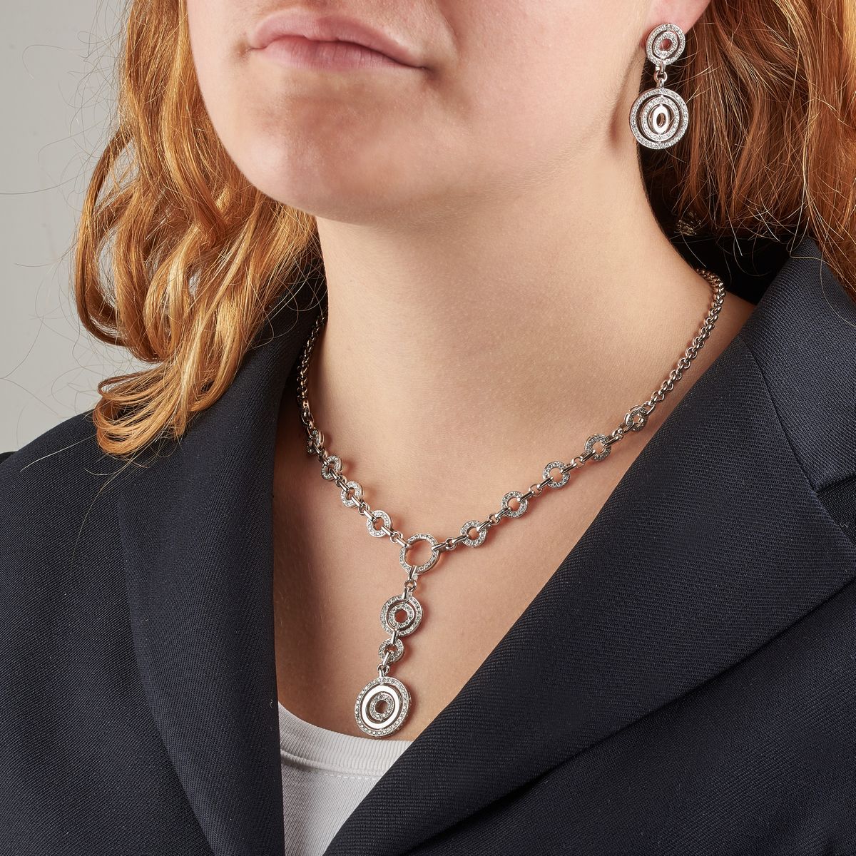 Parure in Oro Bianco 18 Kt e Diamanti Composta da Collana e Paio di Orecchini