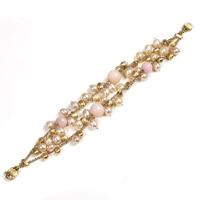 Marco Bicego Braccialetto in Oro Giallo 18 Kt Inciso, Pietra Dura e Perle Coltivate