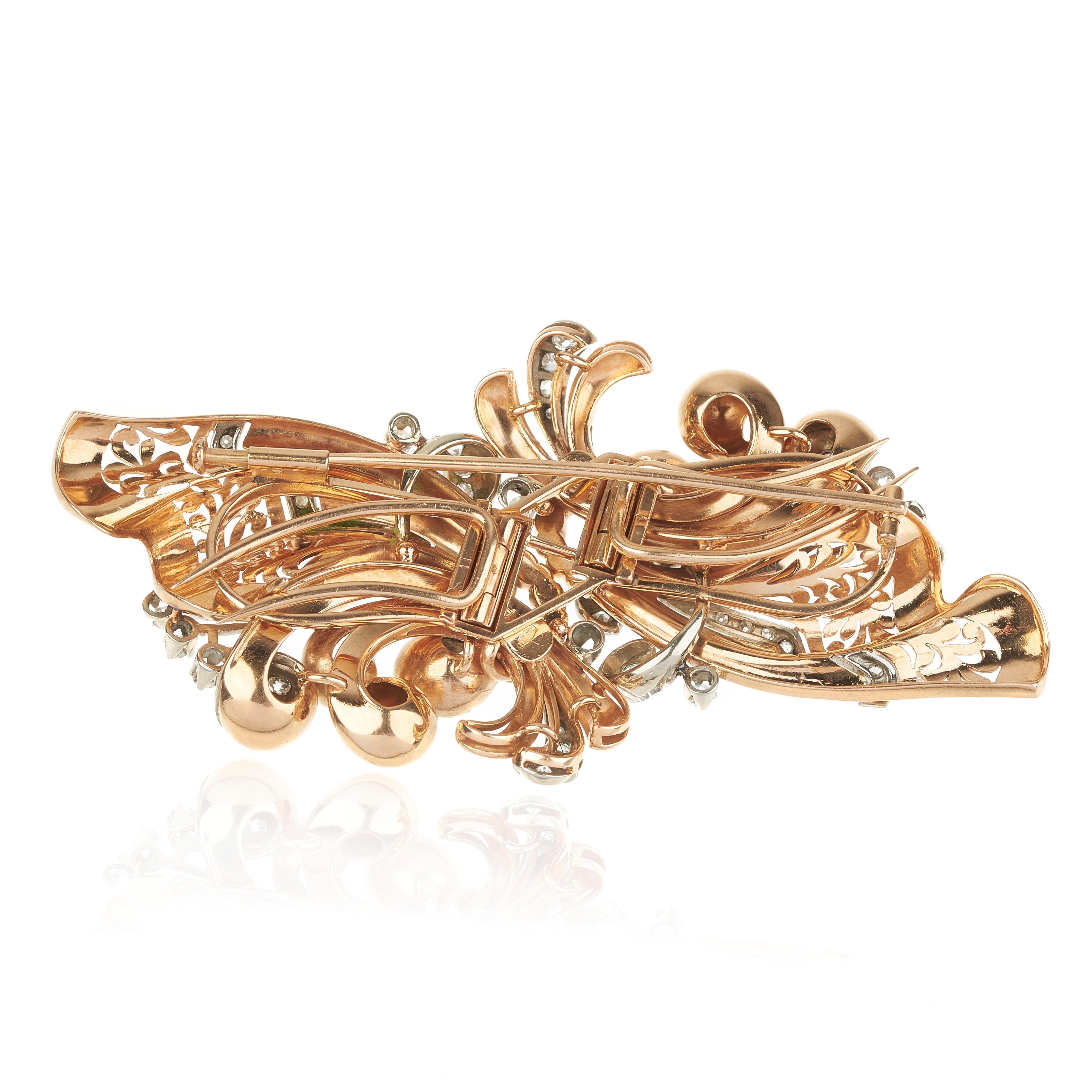 Grande spilla smontabile in oro giallo e oro bianco 18 kt e diamanti