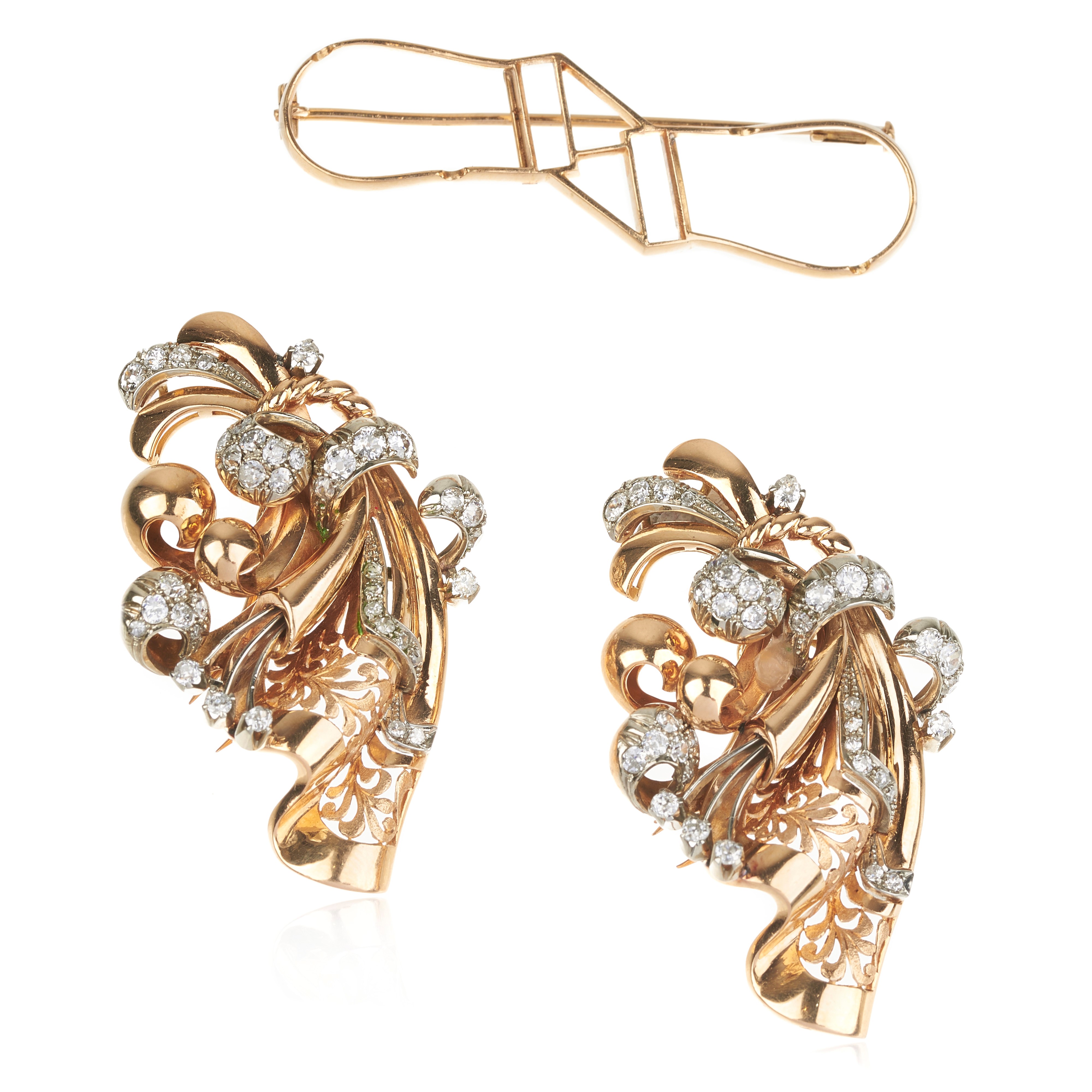 Grande spilla smontabile in oro giallo e oro bianco 18 kt e diamanti