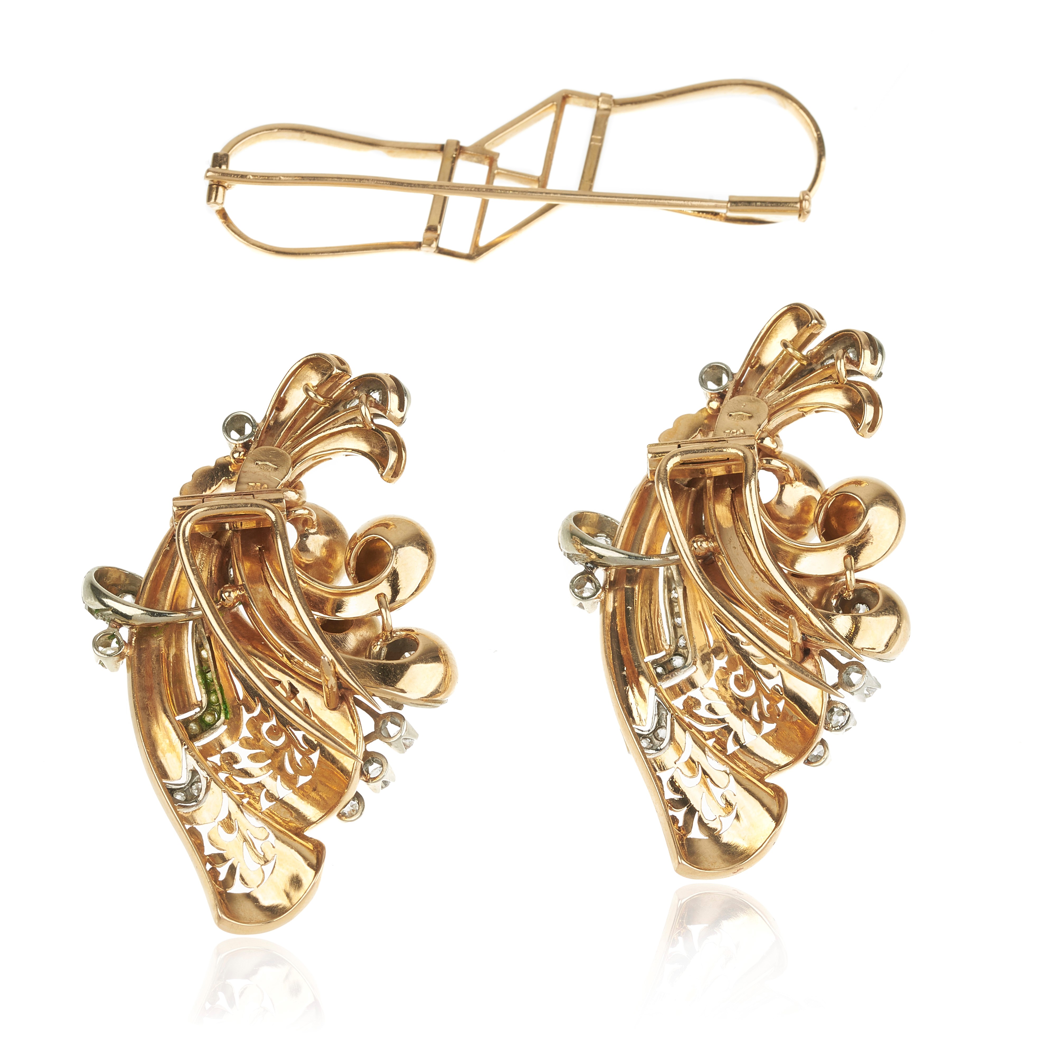 Grande spilla smontabile in oro giallo e oro bianco 18 kt e diamanti