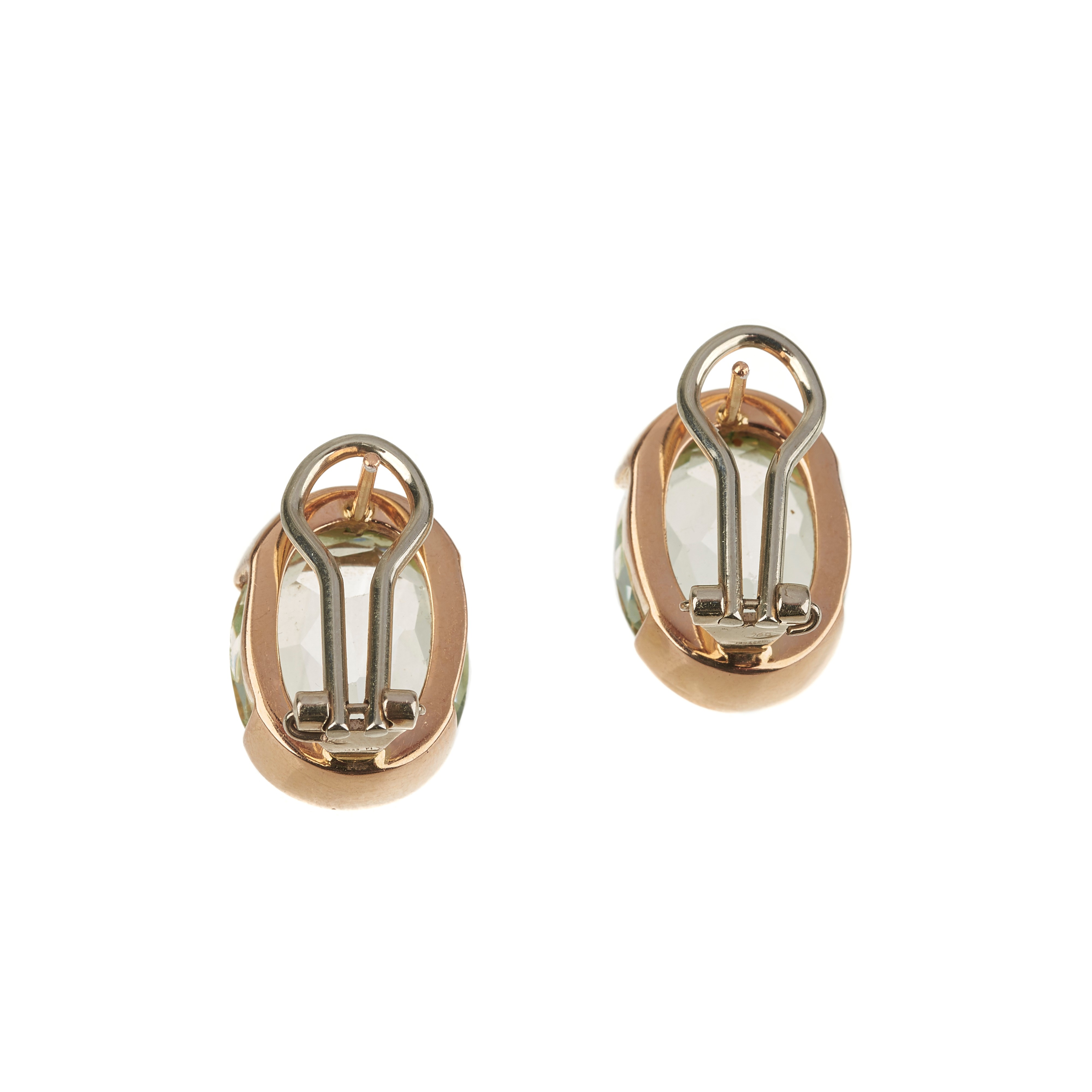 Paio di orecchini in oro giallo 18 kt, zaffiri e spinelli sintetici