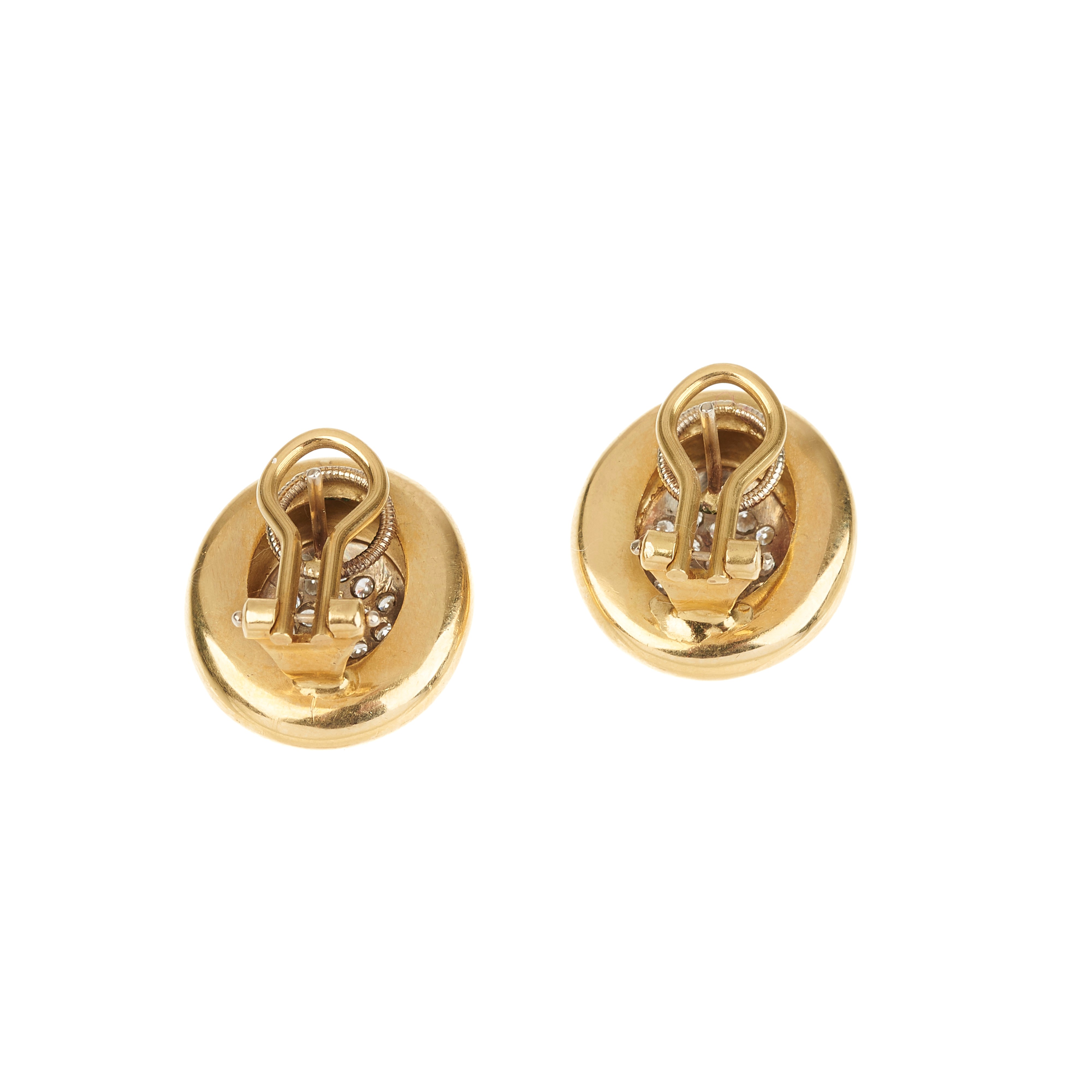 Paio di Orecchini Ovali in Oro Giallo 18 Kt e Pavè di Brillanti