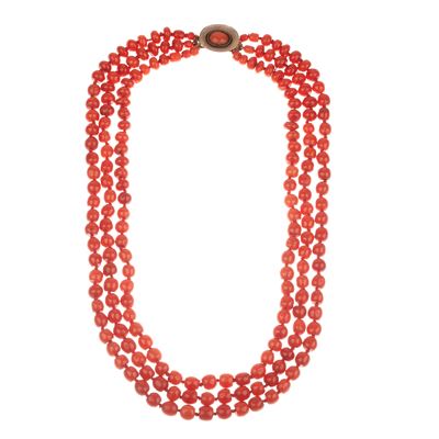 Collana a Tre Fili in Corallo Rosso e Oro 9 Kt
