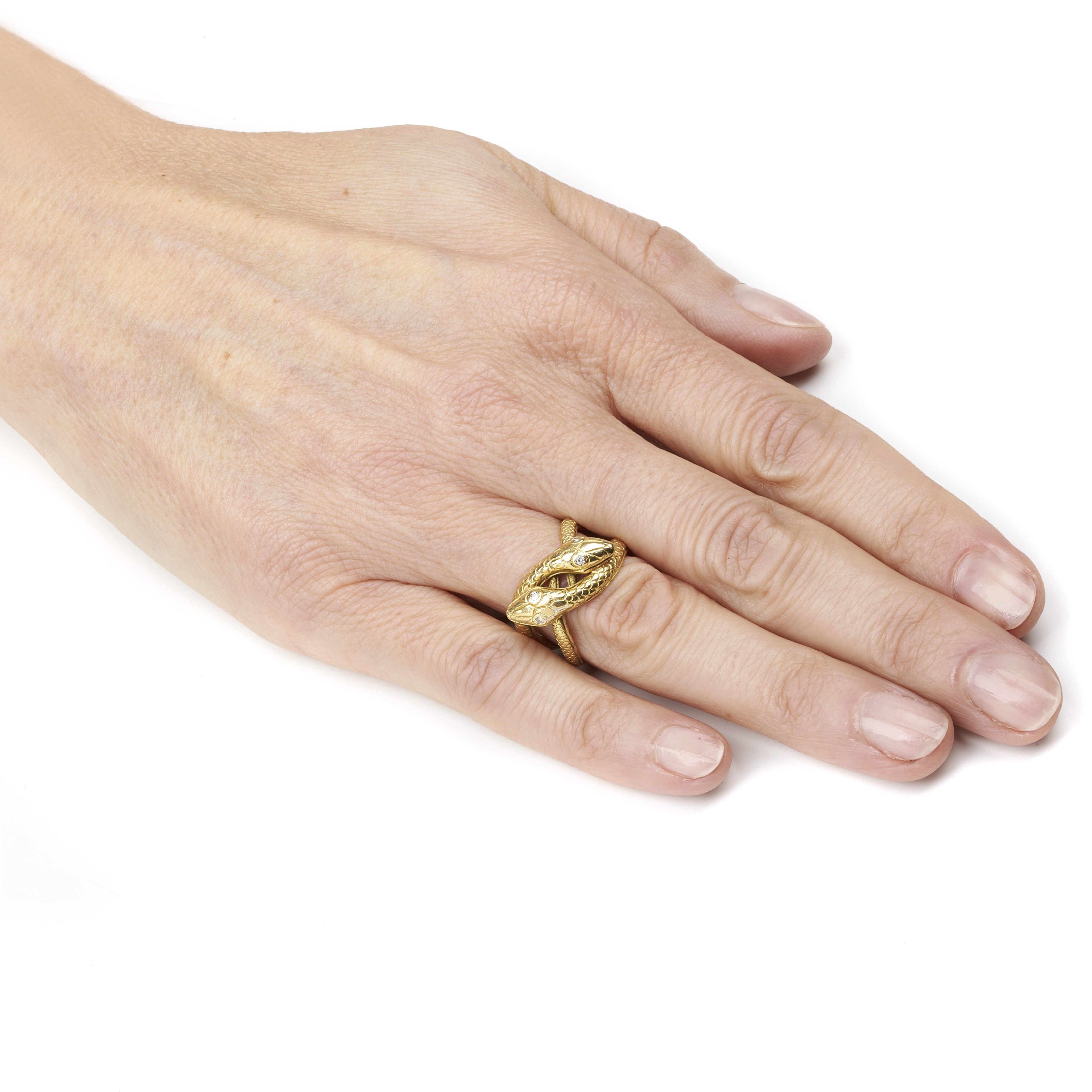 Anello con serpenti intrecciati in oro giallo 18 kt e diamanti