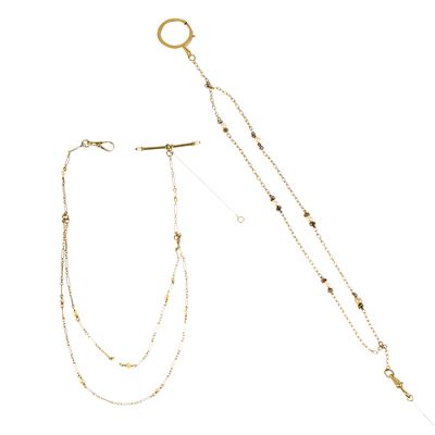 Due Catene da Orologio a Aglie Intrecciate in Oro 18 Kt e Microperle