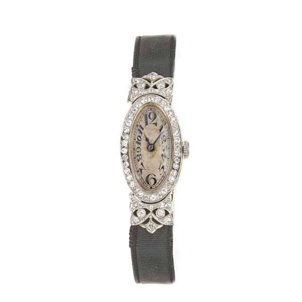 Lady's watch in yellow gold, 18 kt white gold and diamonds  (Twenties)  - Auction Auction of antique and Modern Jewelry and Wristwatches - Curio - Casa d'aste in Firenze