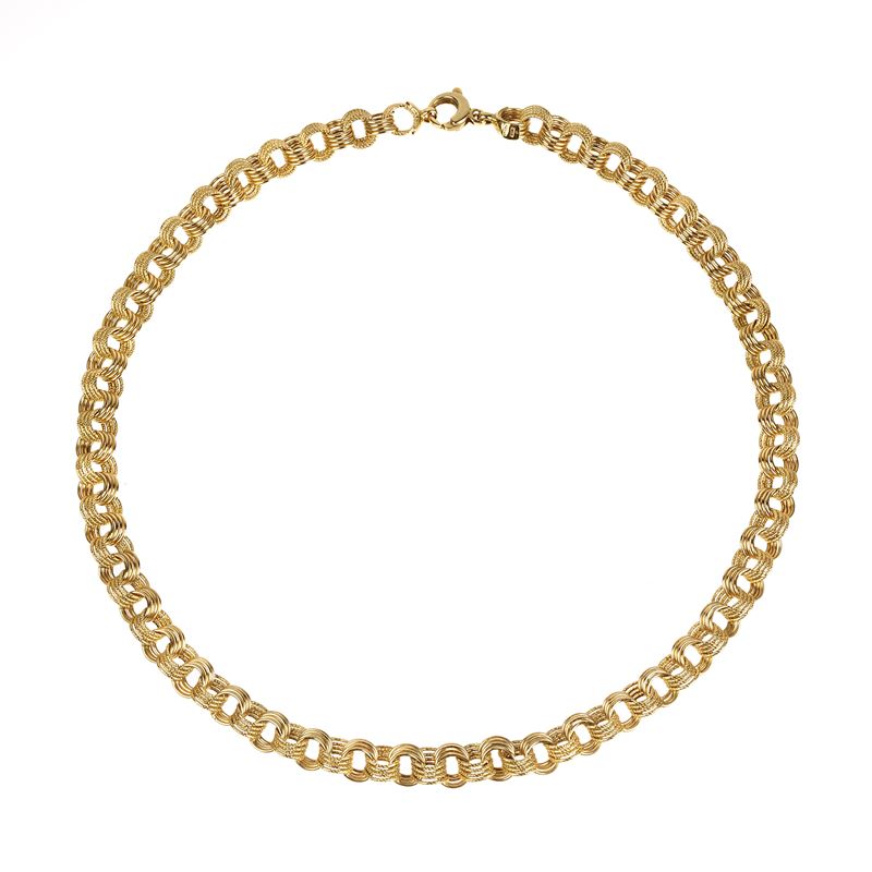 Girocollo in oro giallo 18 kt in parte inciso a maglie intrecciate