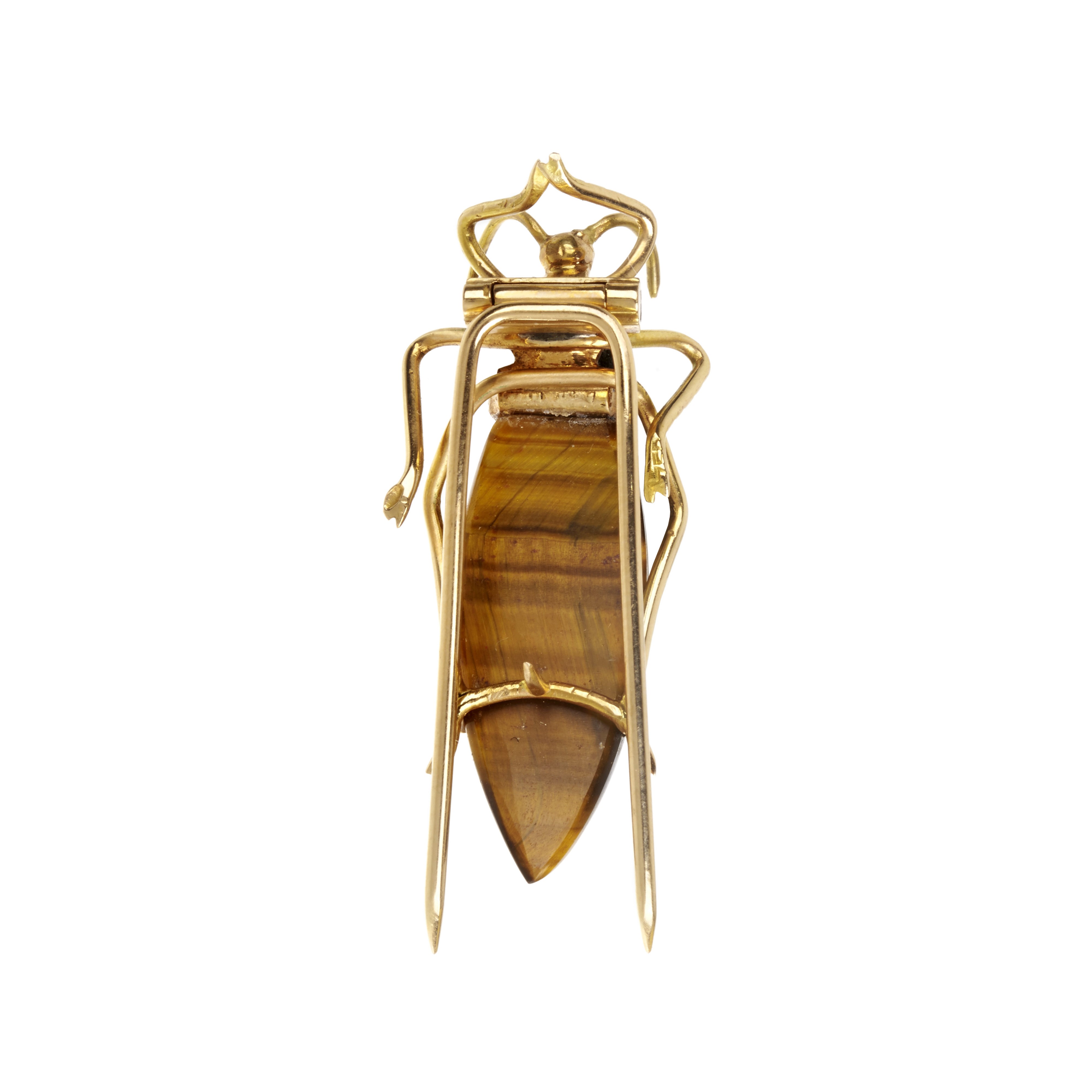 Clip animalier Grillo in oro giallo 18 kt e occhio di tigre