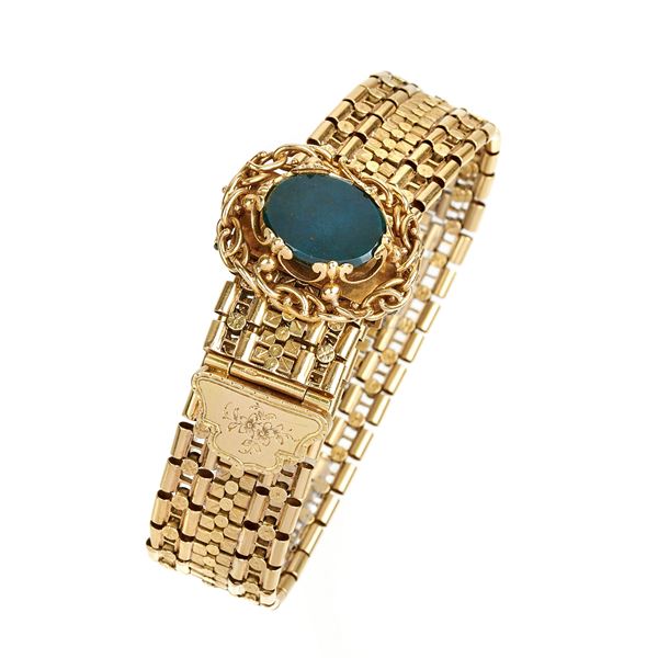 High bracelet in 18 kt yellow gold and jasper