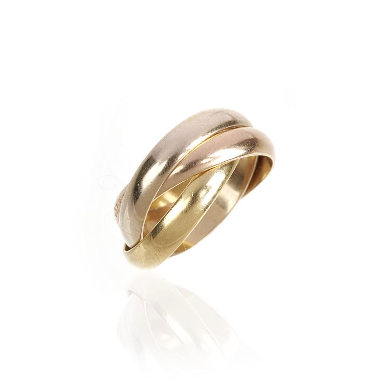 Anello Trilogy in oro bianco, giallo e rosa 18 kt