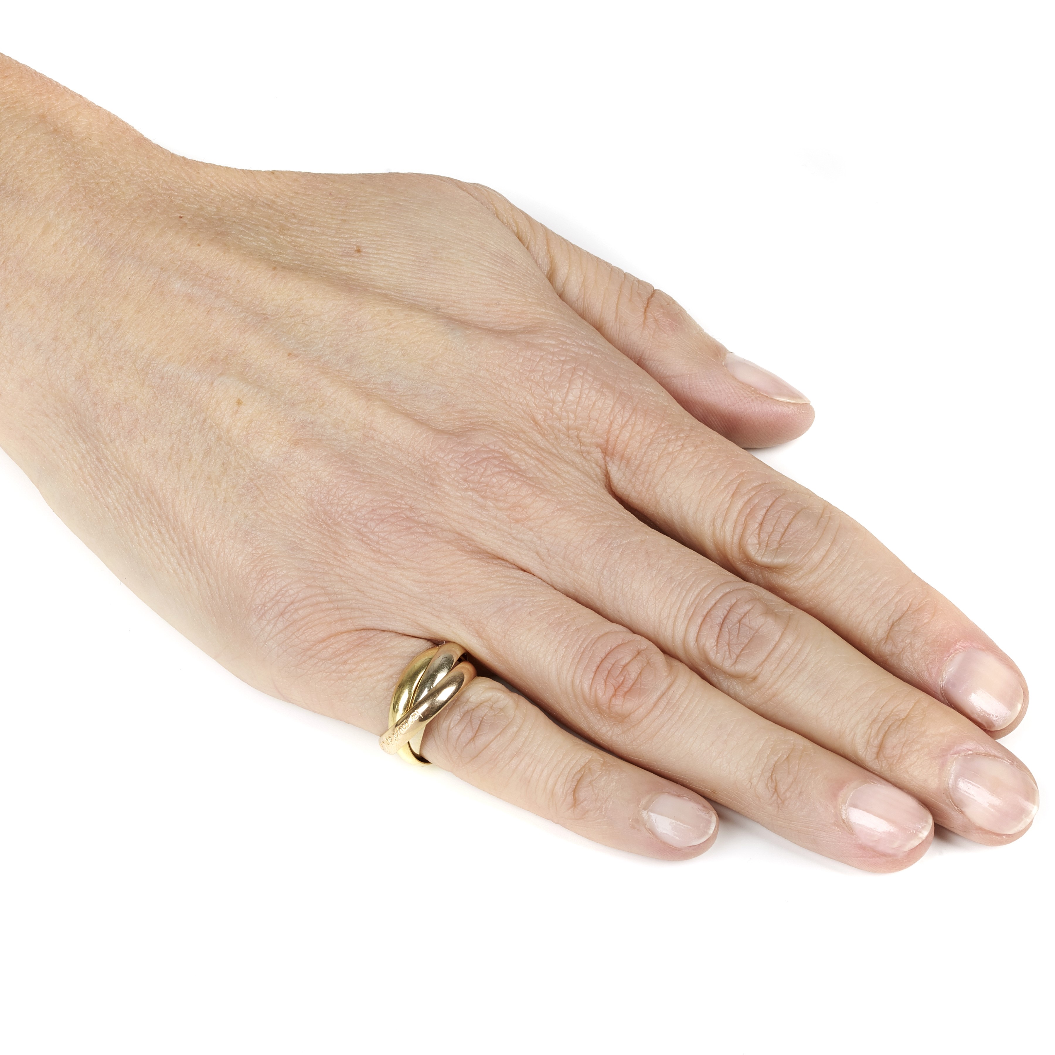 Anello Trilogy in oro bianco, giallo e rosa 18 kt