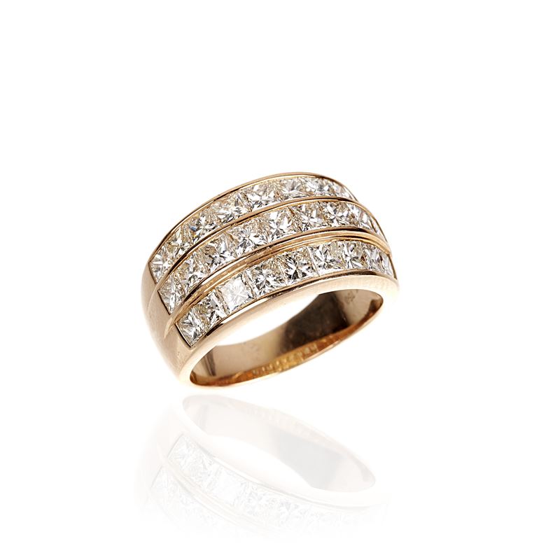Anello a Fascia in Oro Rosa 18 Kt e Diamanti