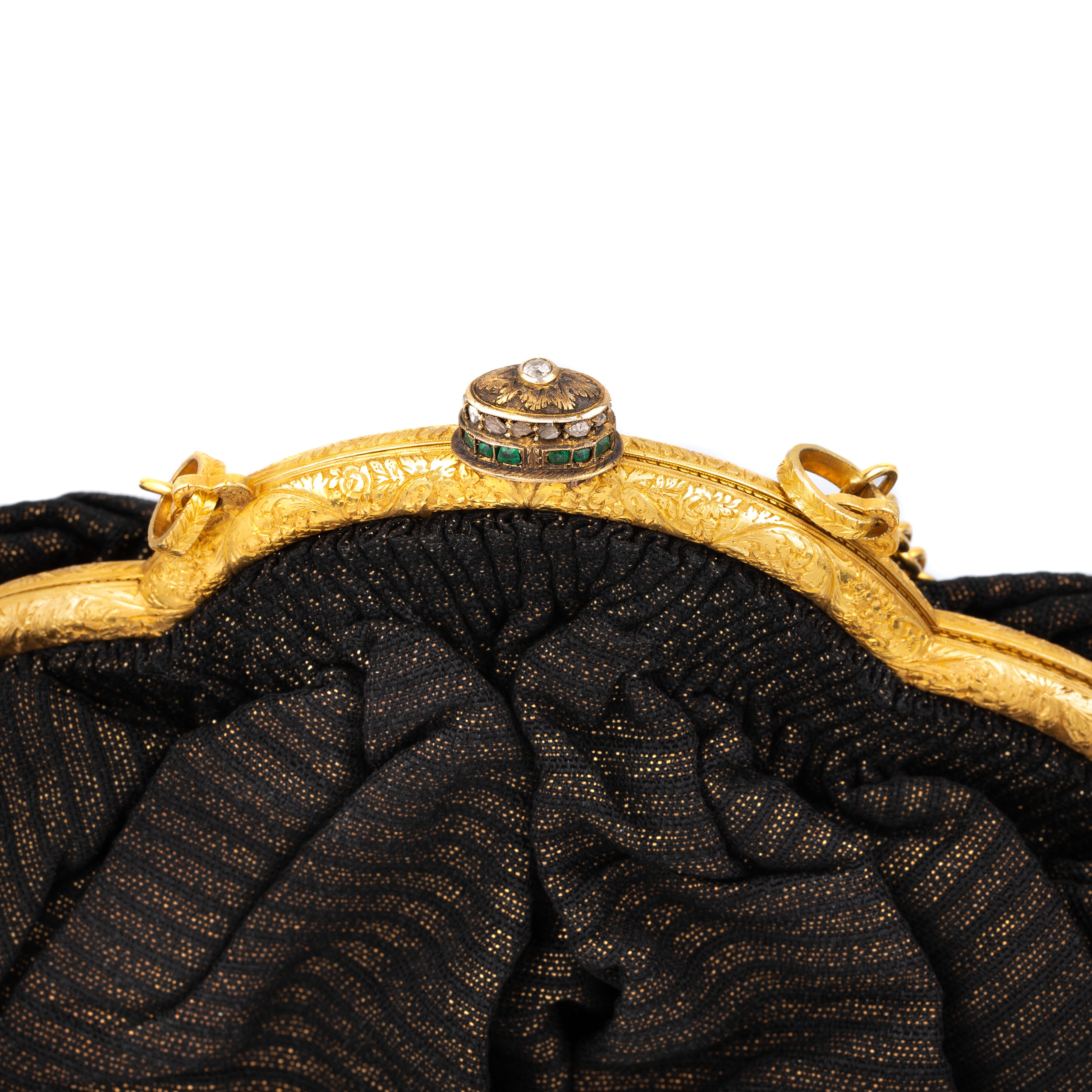 Borsa da sera in oro giallo e diamanti con stoffa nera