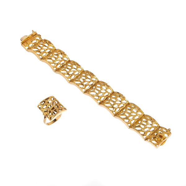 Bracciale e anello in oro giallo 18 kt