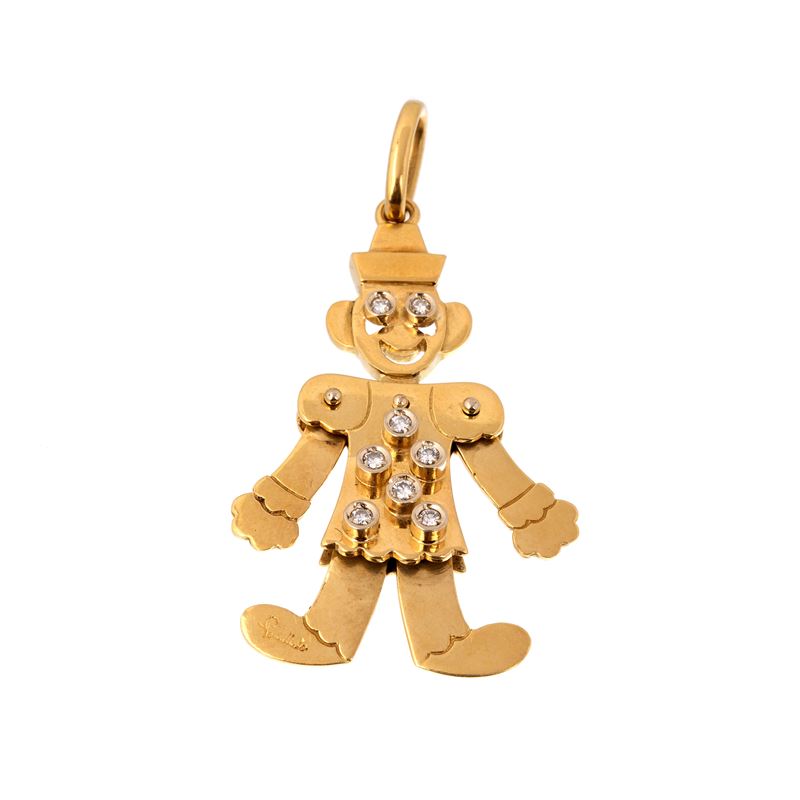 Pendente Pagliaccio in oro giallo 18kt e diamanti