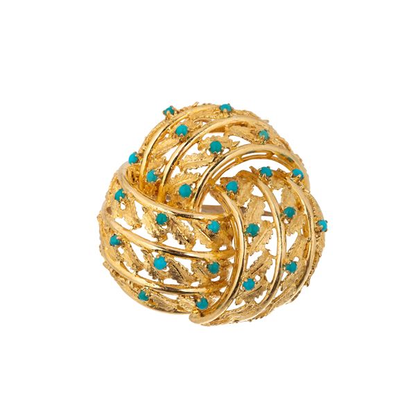 Nodo brooch in yellow gold and turquoise