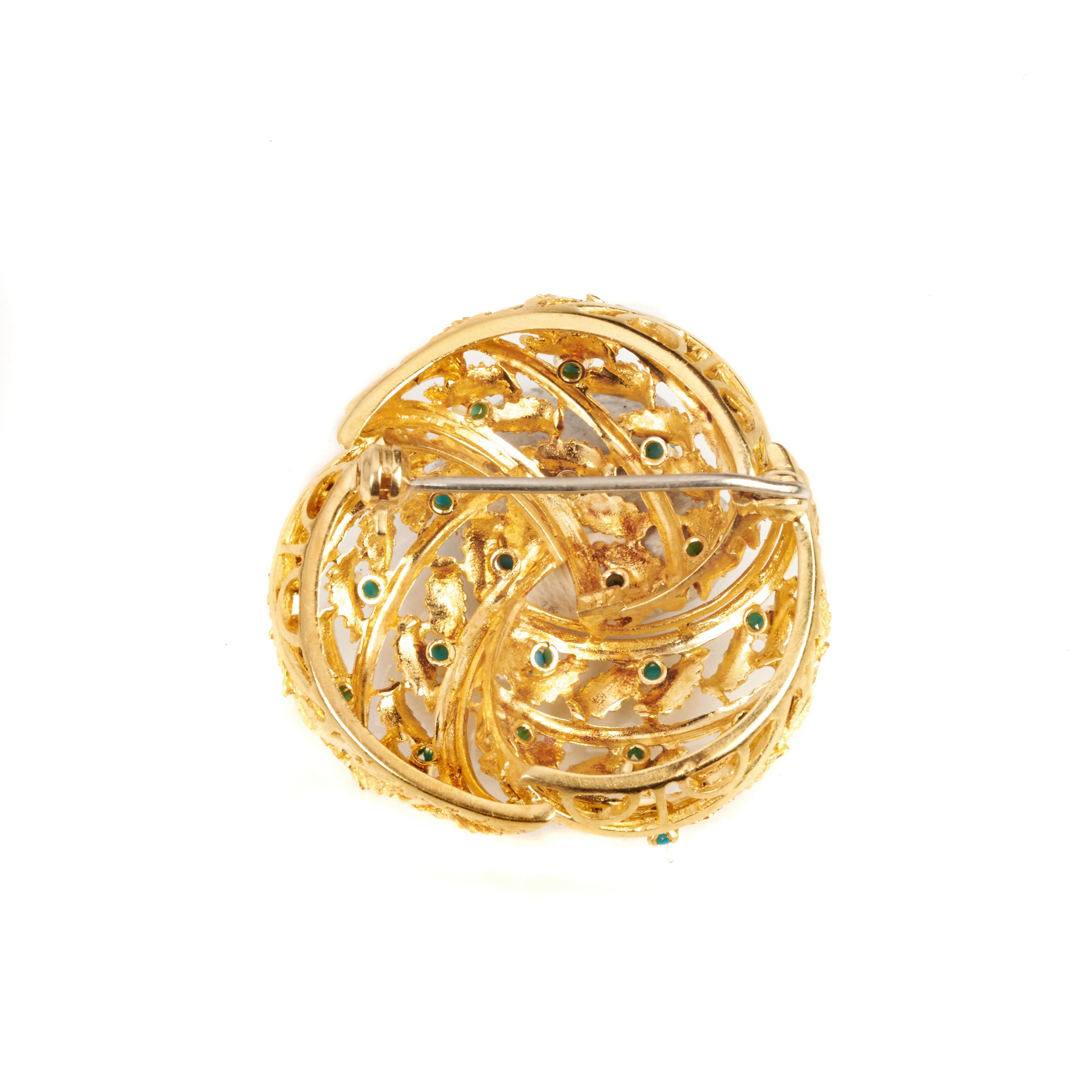Spilla Nodo in oro giallo e turchese