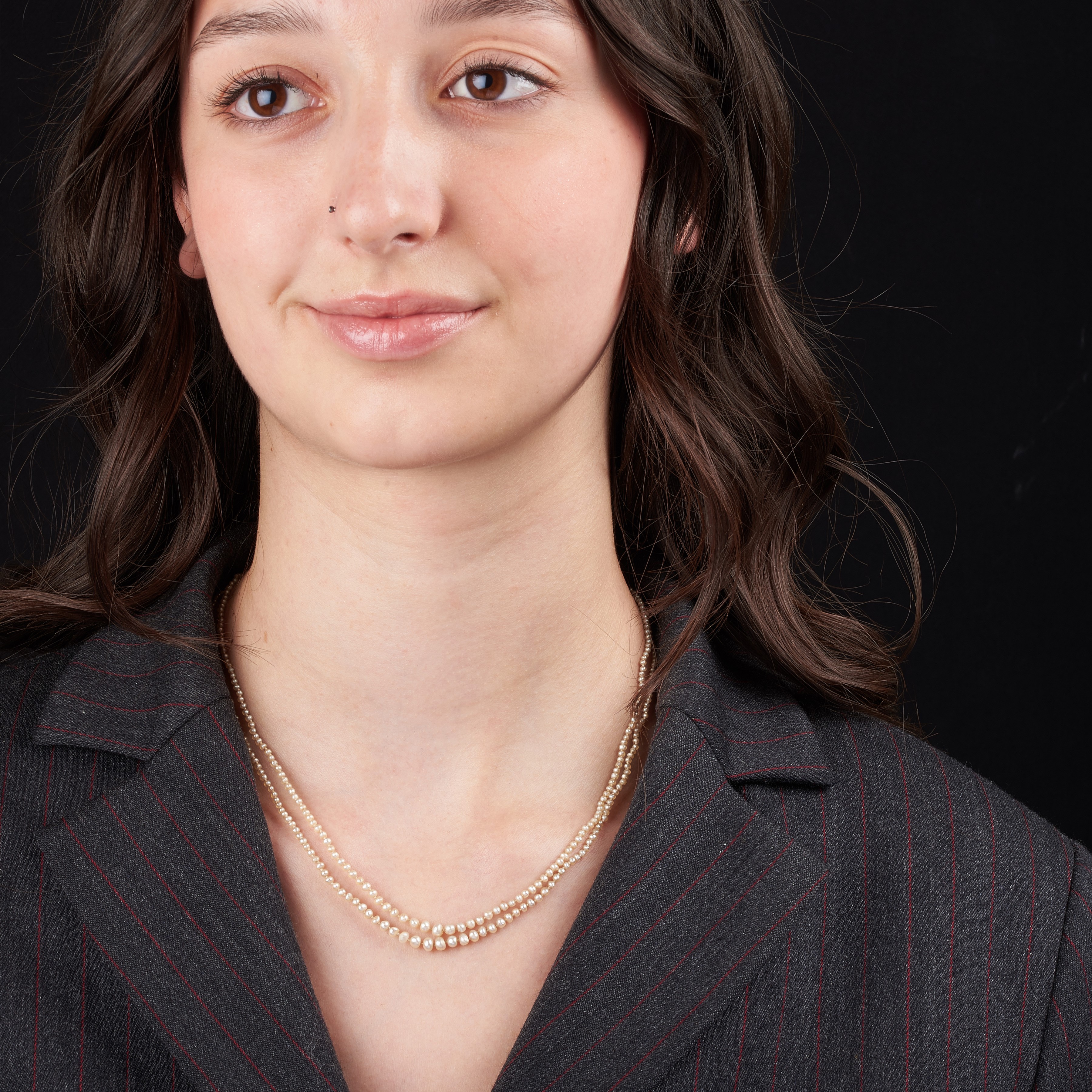 Collana a due fili in microperle, oro giallo e diamanti