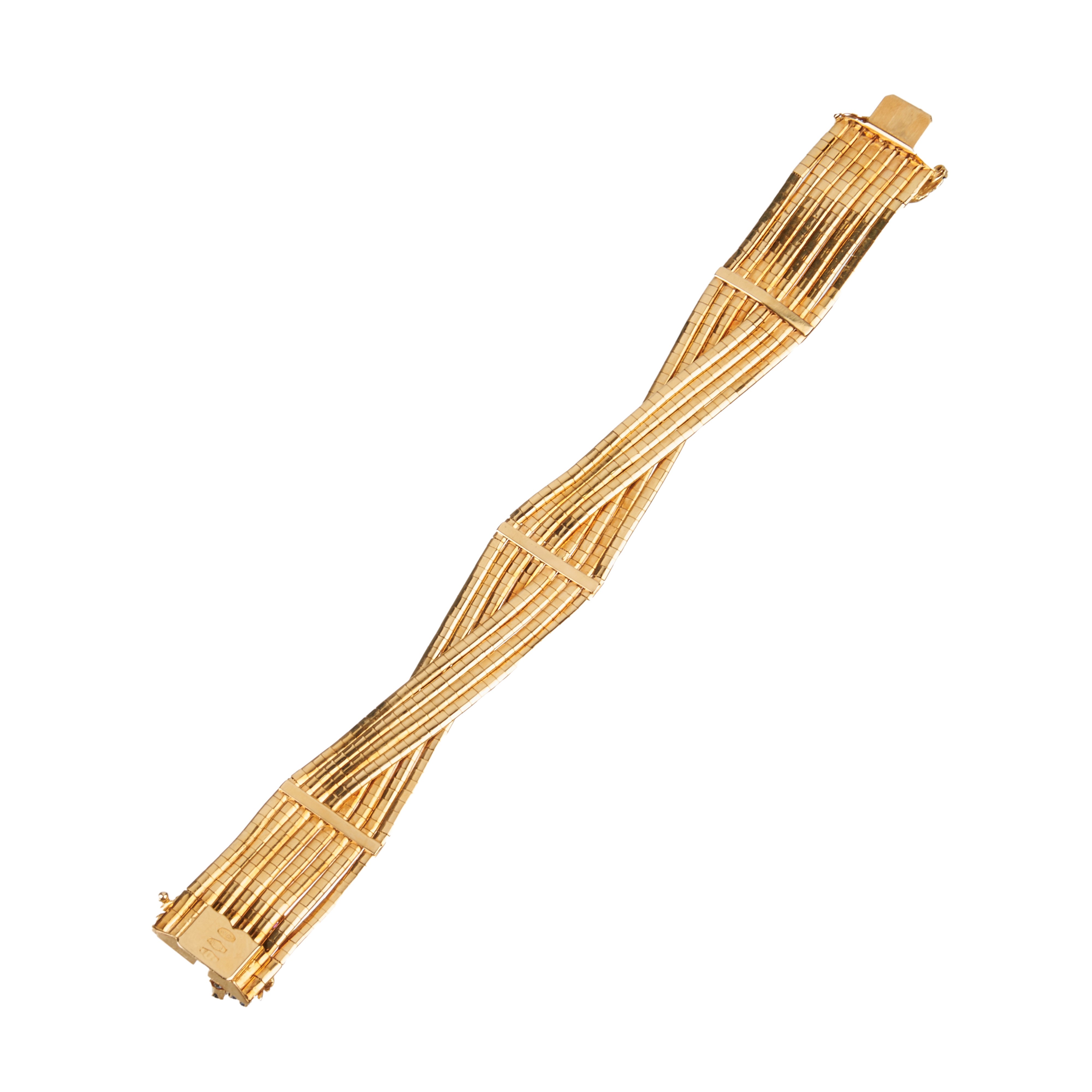 Bracciale millefili in oro giallo 18 kt satinato, rubini e zaffiri