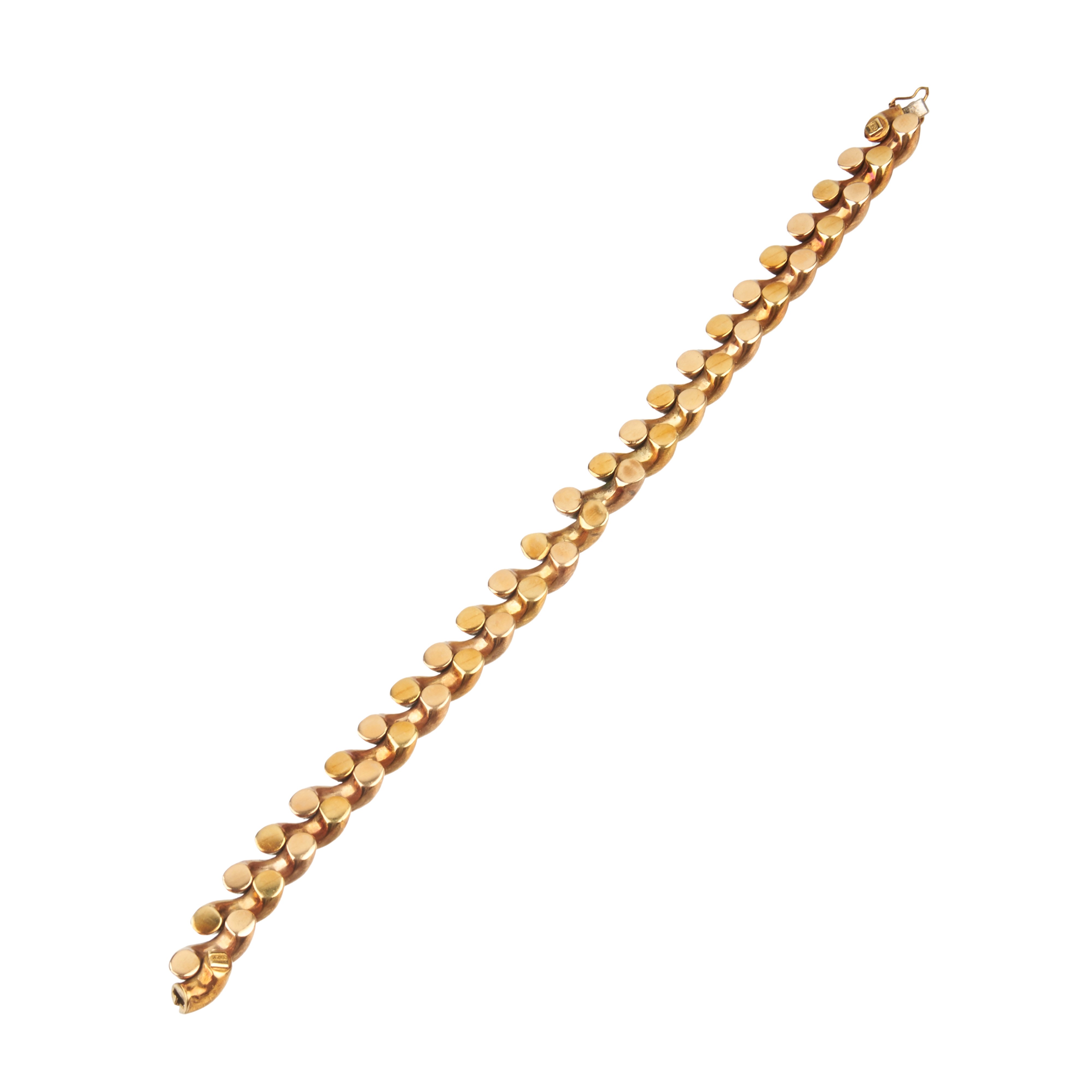 Braccialetto a maglie intrecciate e bombate in oro giallo 18 kt inciso