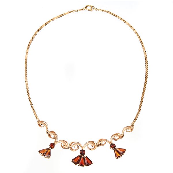 Necklace in 18 kt rose and yellow gold and orange quartz