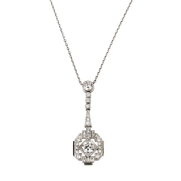 18 kt white gold and diamond pendant with link chain