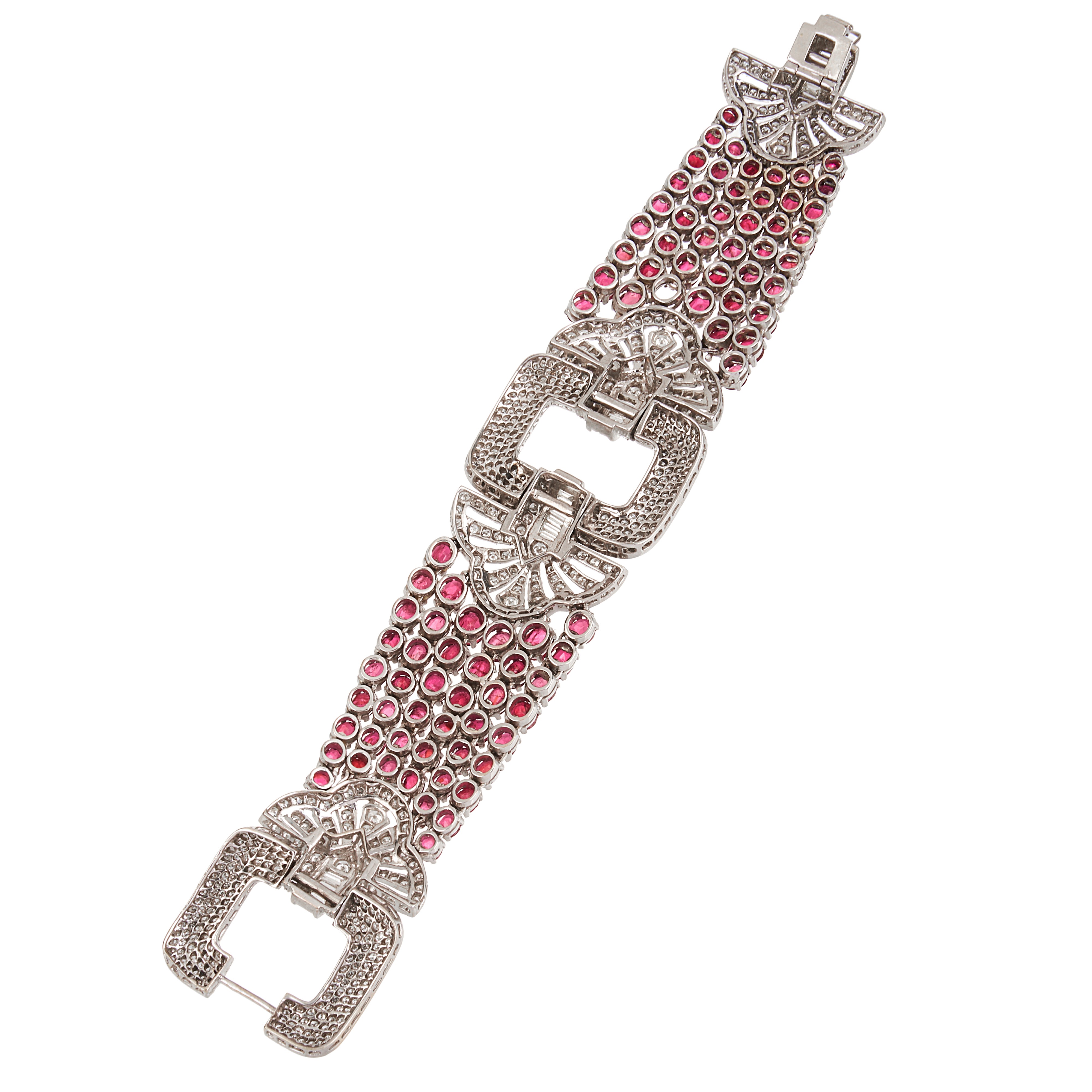 Importante bracciale in oro bianco 18 kt, diamanti e rubini