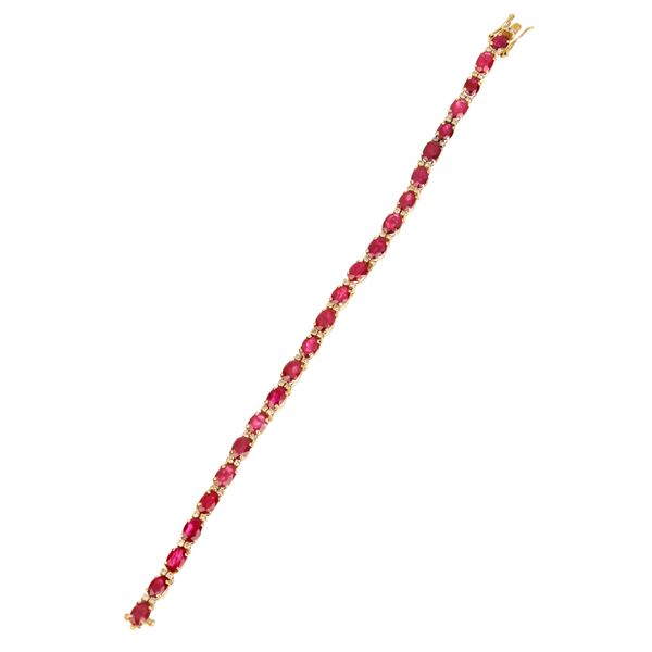 Tennis bracelet in 18 kr yellow gold, diamonds and rubies