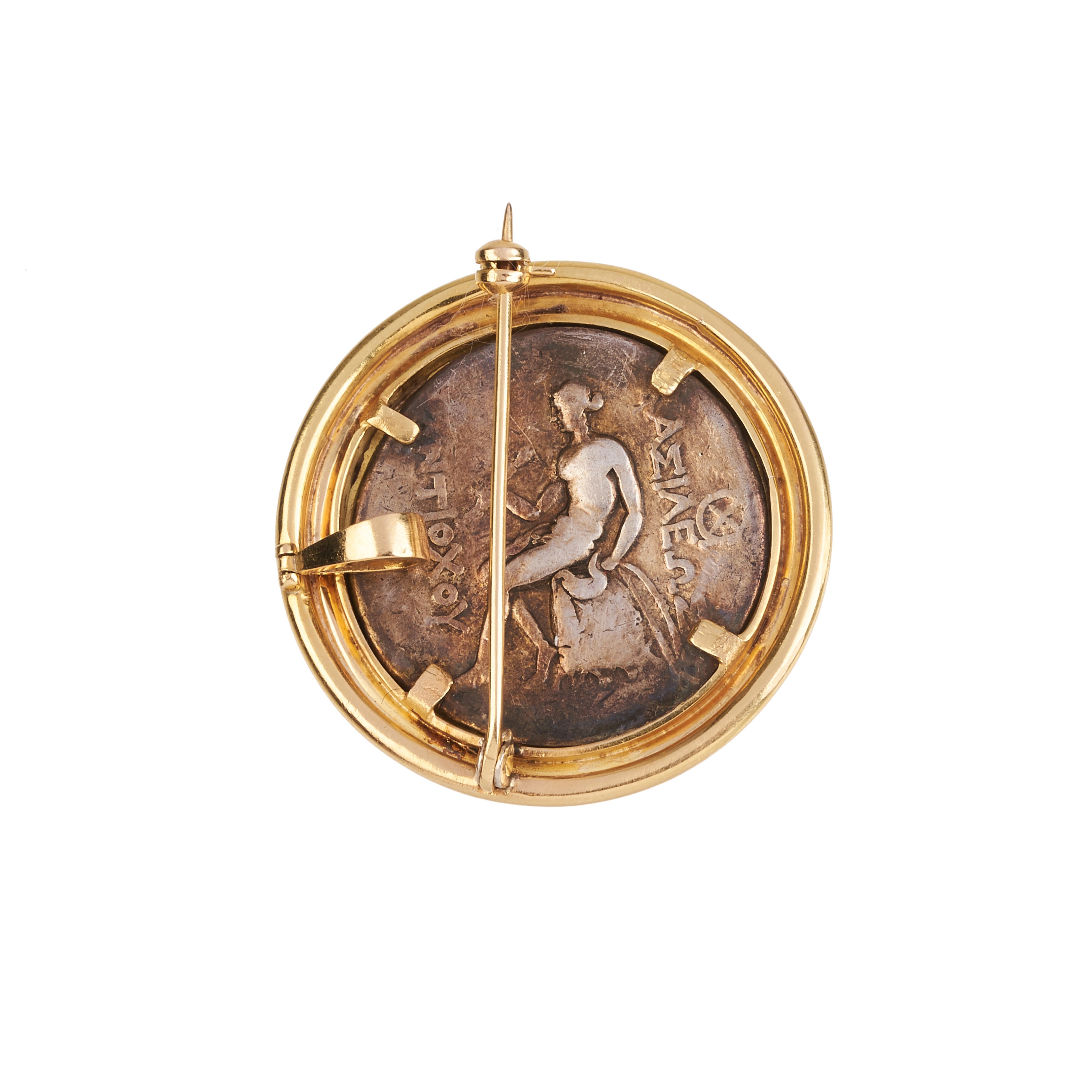 Spilla pendente con Moneta in argento e oro giallo 18 kt