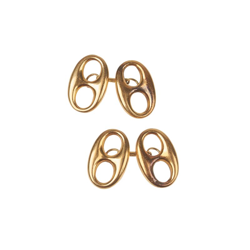 Paio di gemelli con maglie marine in oro giallo 18 kt