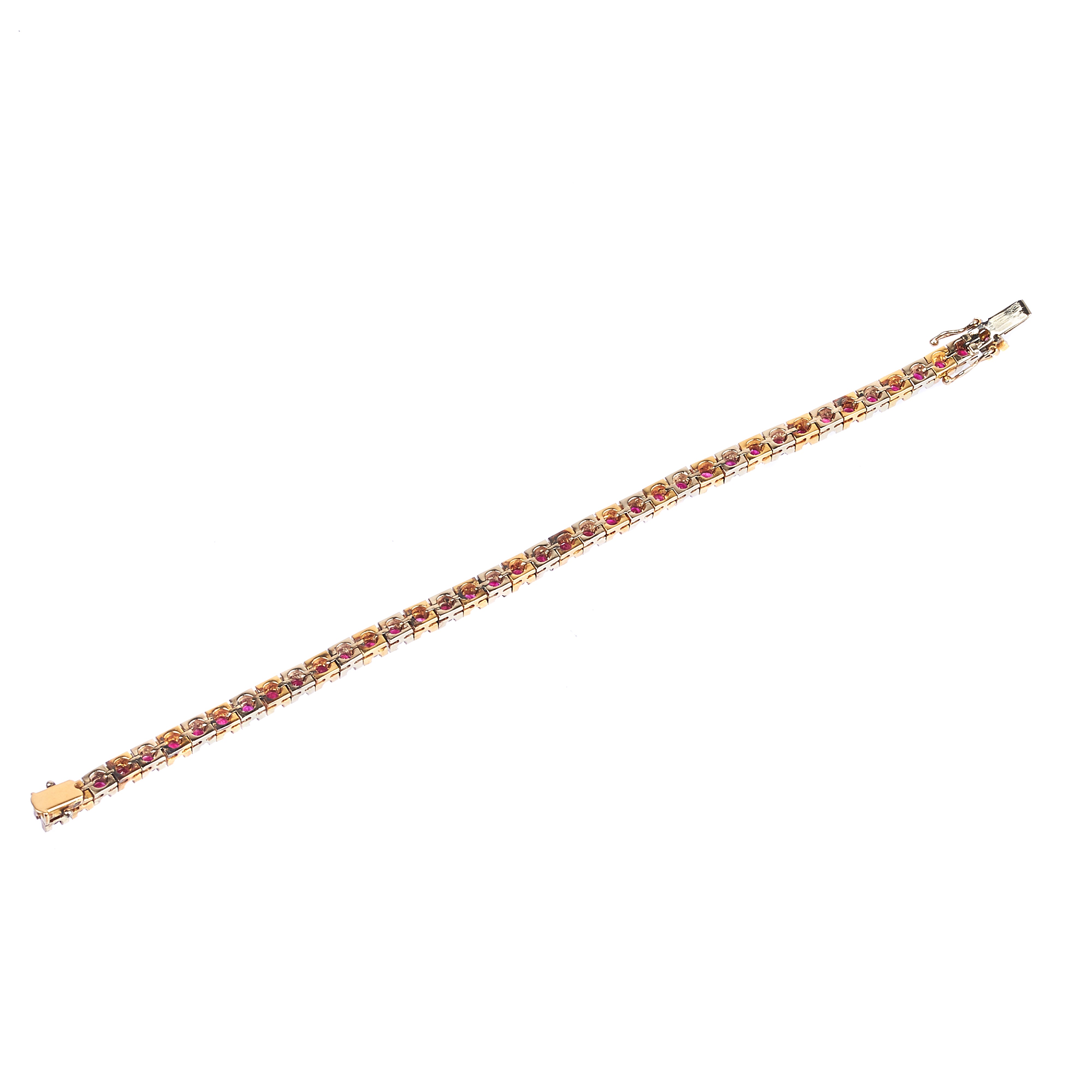 Bracciale tennis in oro giallo e oro bianco 18 kt e rubini