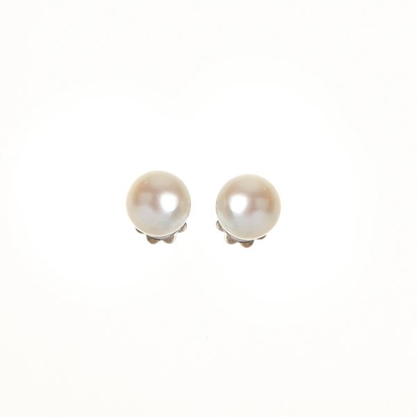 Pair of earrings in 18 kt white gold and cultured pearls