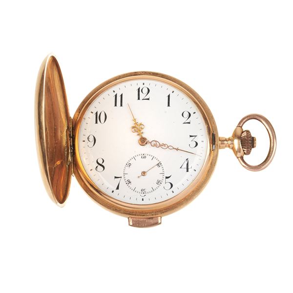 Double case pocket watch in 18 kt yellow gold