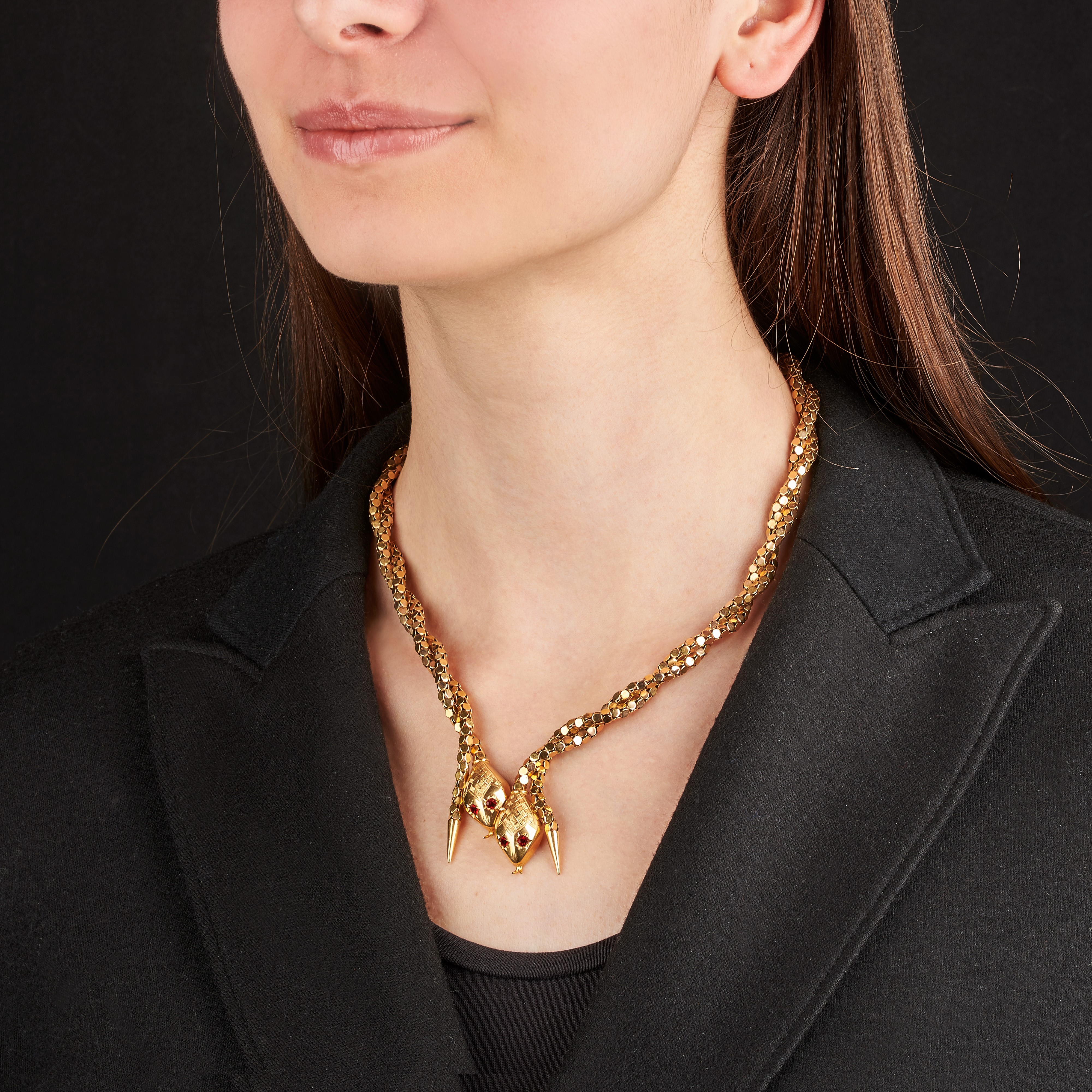 Girocollo Serpente in oro giallo 18 kt e pietre rosse