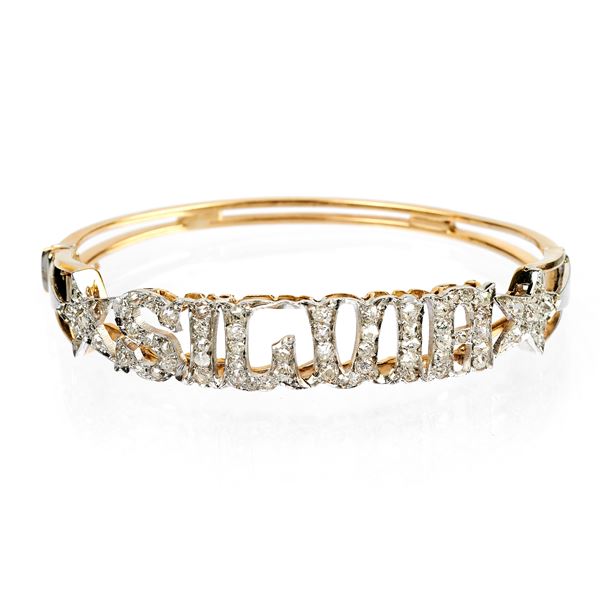 "Silvia" Bracelet in 18 kt yellow gold, white gold and diamonds