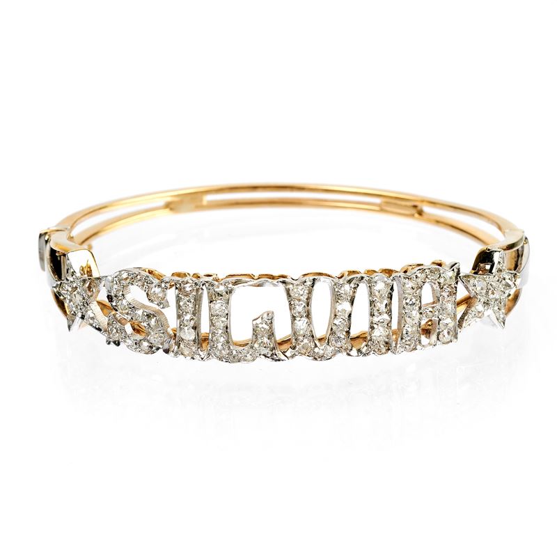 Bracciale "Silvia" in oro giallo 18 kt, oro bianco e diamanti