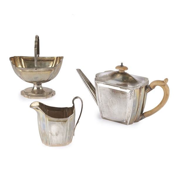 Coffee pot, milk jug and sugar cube bowl in 925 silver