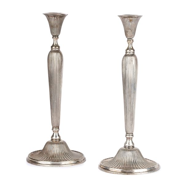 Pair of 800 silver column candlesticks