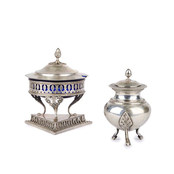 Cheese bowl and sugar bowl in 800 silver