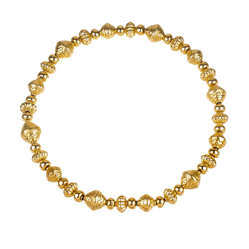 Lunga collana in oro giallo 18 kt, con boule incise e baccellate
