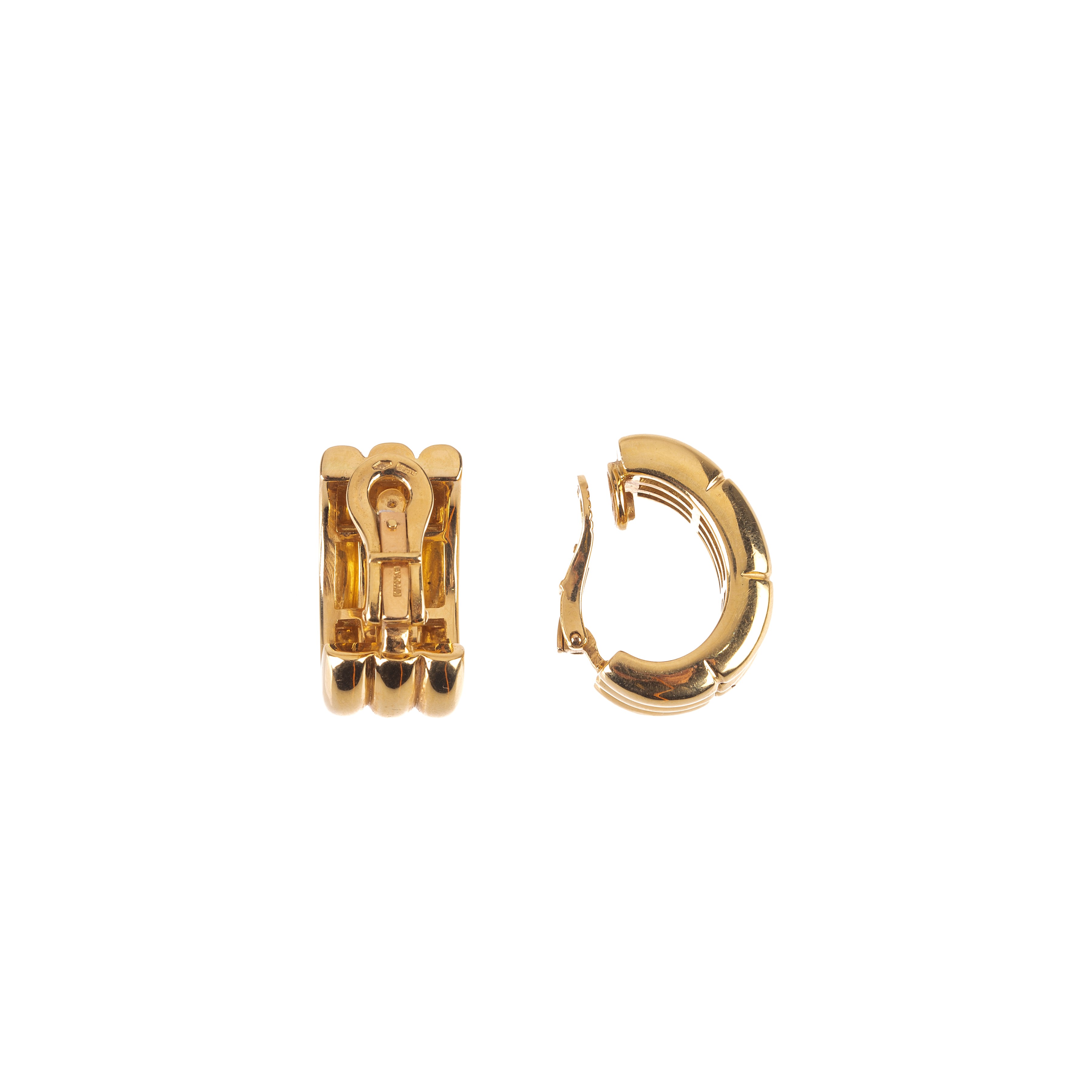 Paio di orecchini a clips, a semicerchio in oro giallo 18 kt