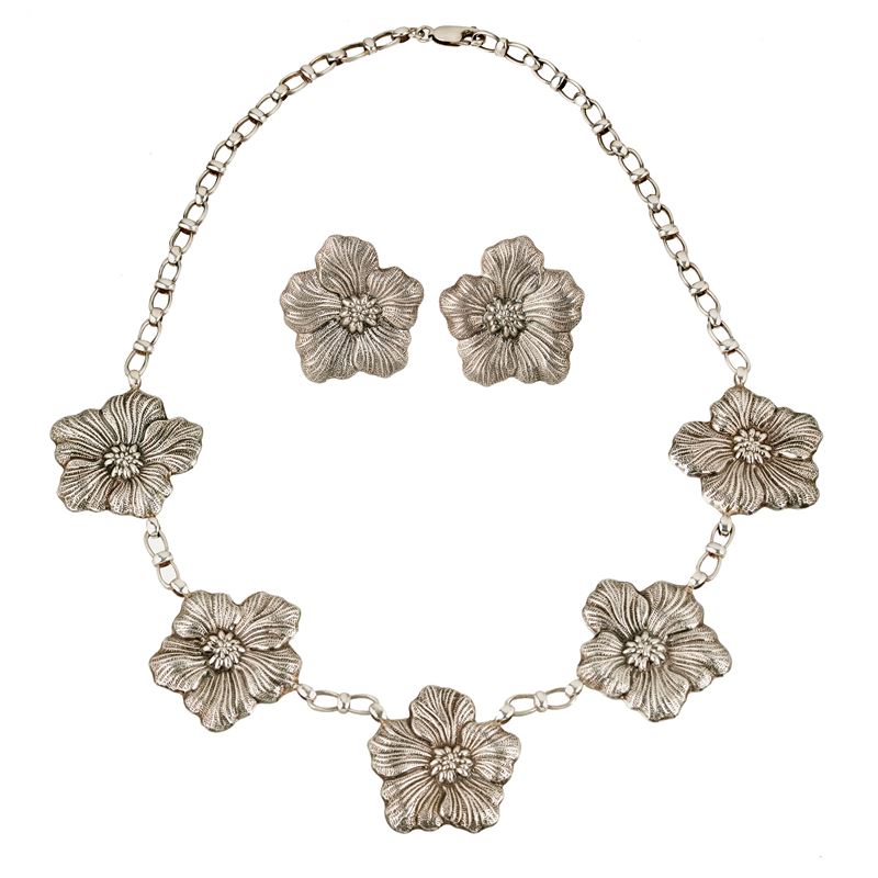 Gianmaria Buccellati Paio di Orecchini e Girocollo Floreale in Argento Sterling 925