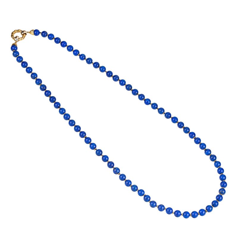 Lunga collana in oro giallo 18 kt e lapislazzuli