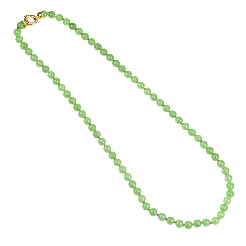 Lunga collana in oro giallo 18 kt e calcedonio verde