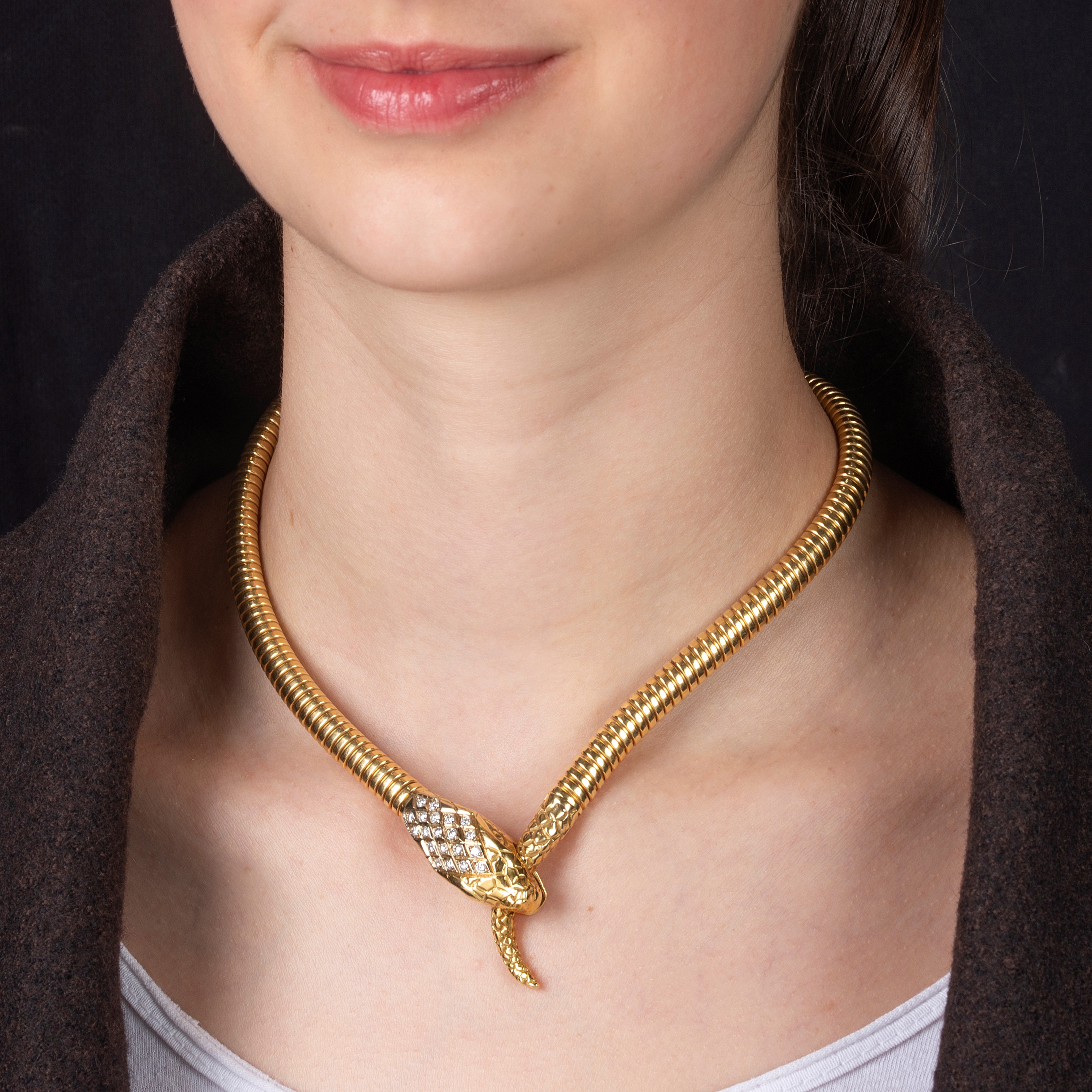 Girocollo Serpente in oro giallo 18 kt e diamanti